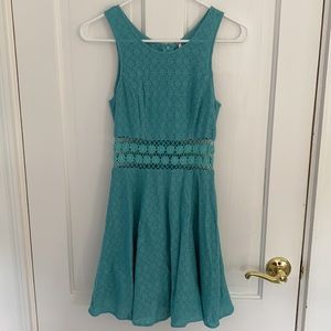 Free People Daisy Waist Mini Dress in Blue Aqua